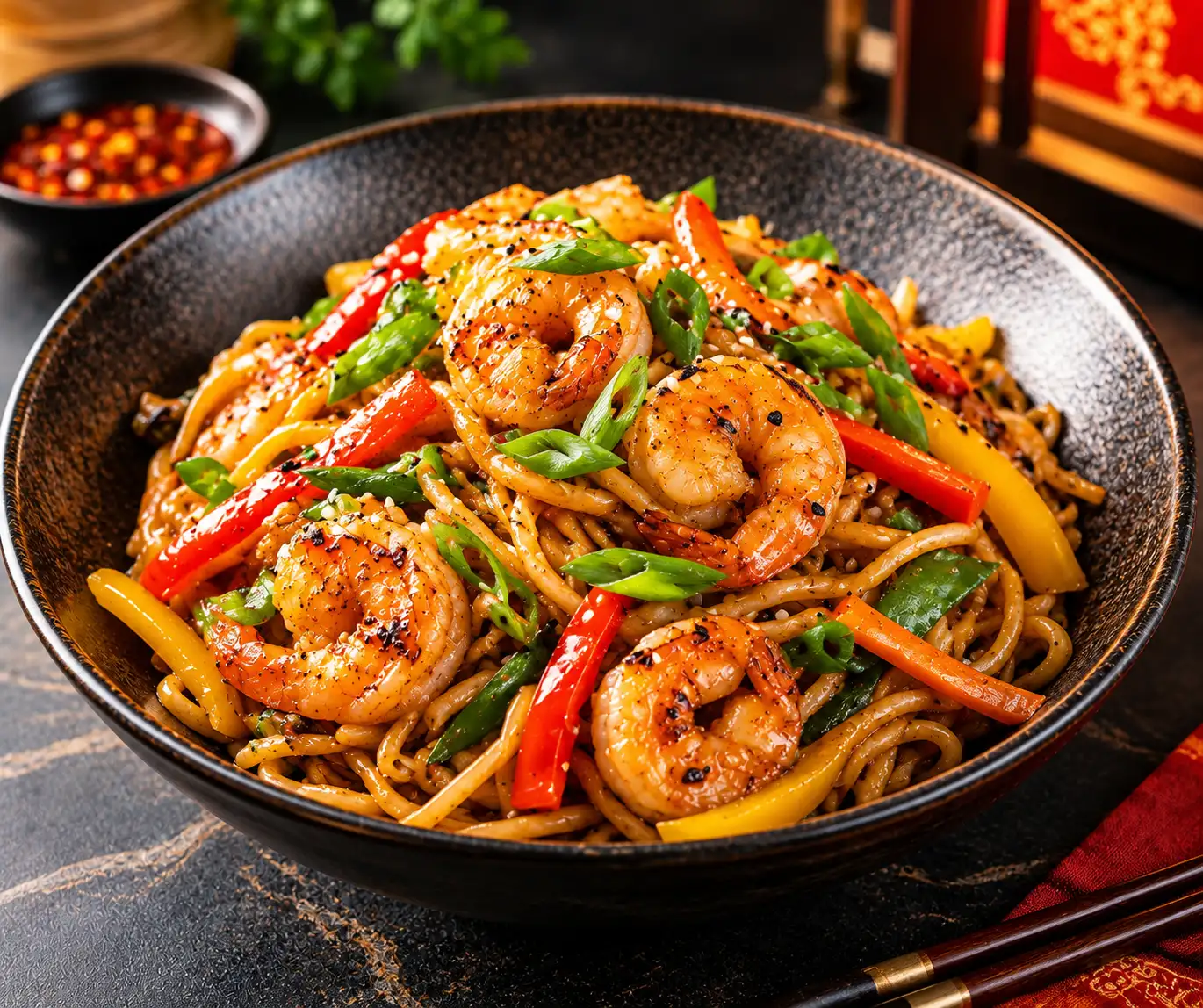 Glossy Shrimp Stir-Fry Noodles